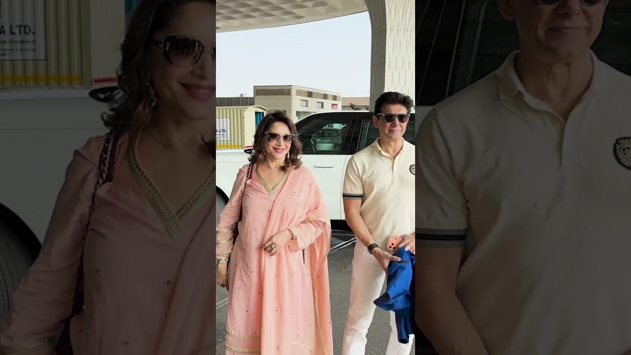 Mr & Mrs Nene!❤️ Madhuri Dixit Spotted Departing Mumbai With Husband #madhuridixit #drnene #spotted