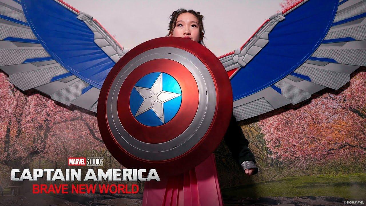 Marvel fans pose with Sam Wilson's Shield at the Premiere!