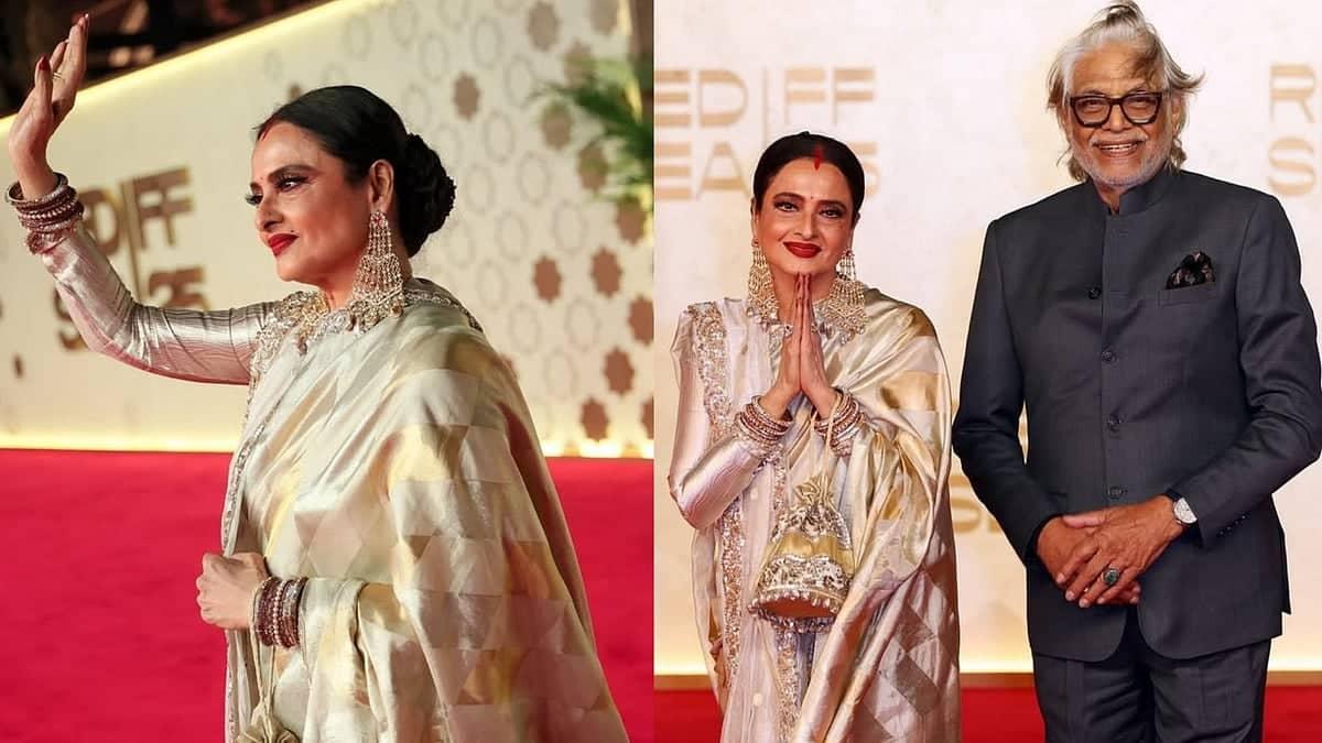 Rekha Ka Dhamaka Ivory Gold Saree Mein Jeddah Mein