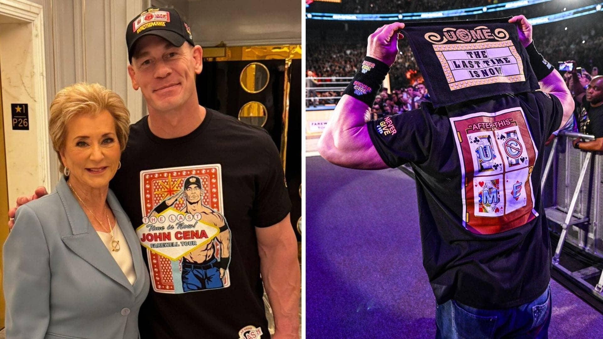 Linda McMahon throws a confetti party for Cena's farewell