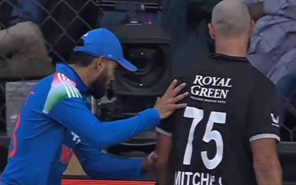 Virat Kohli Playfully Shoves Daryl Mitchell Off Field
