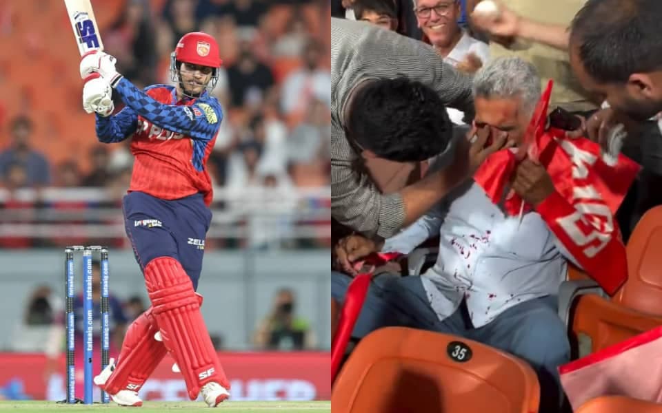 [WATCH] Old fan left bloodied after Priyansh Arya's sixer during PBKS vs RR match in New Chandigarh