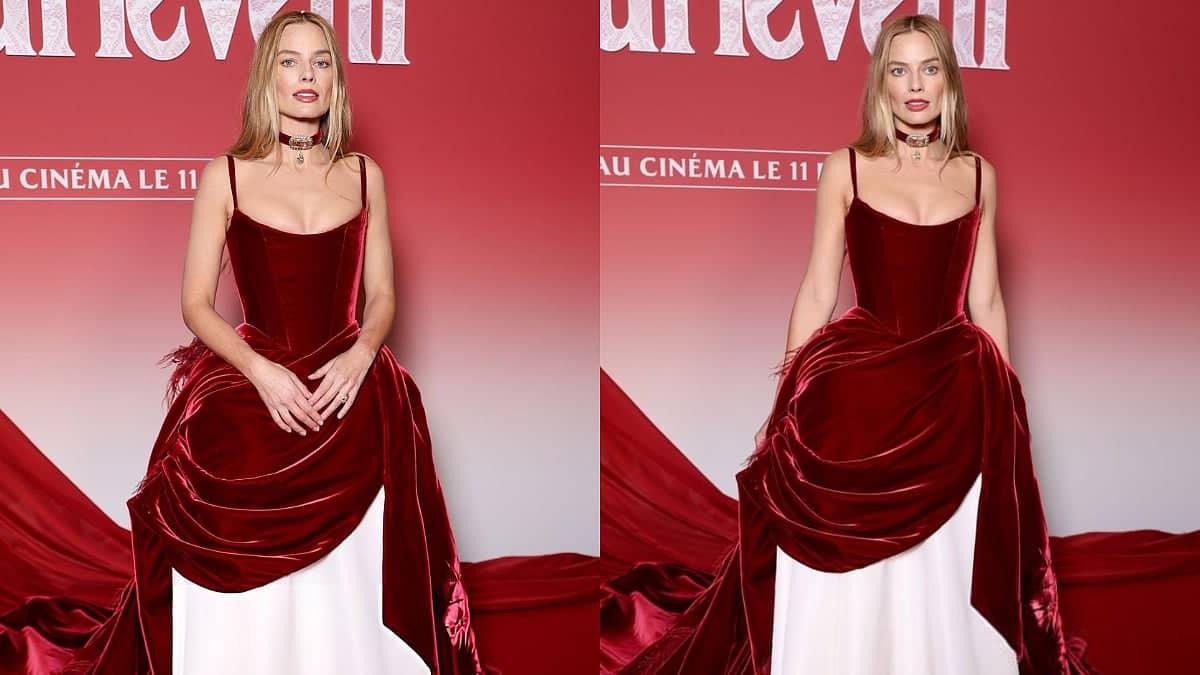 Margot Robbie Steals the Show in Ruby Red Gown in Paris