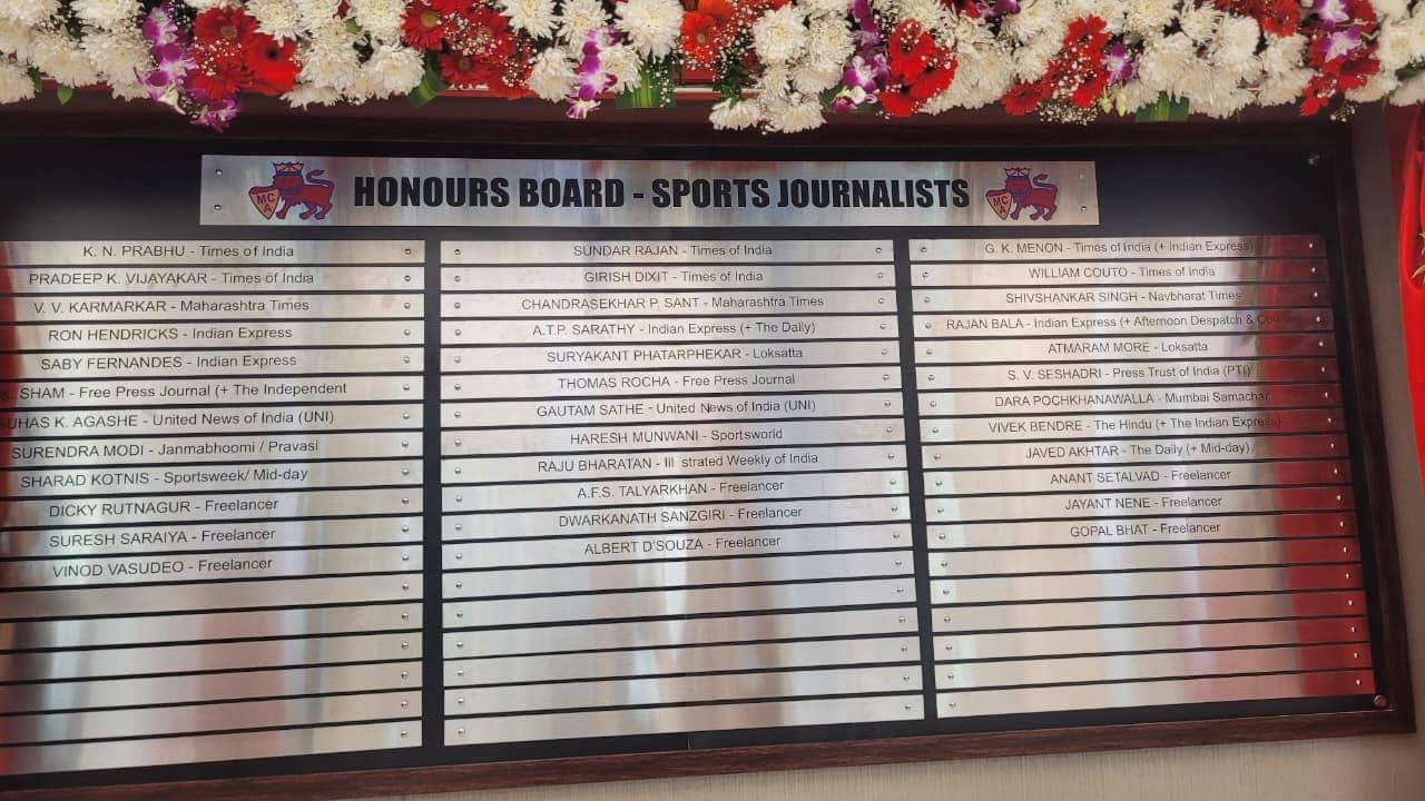 MCA unveils Honours Board for sports journalists at Wankhede