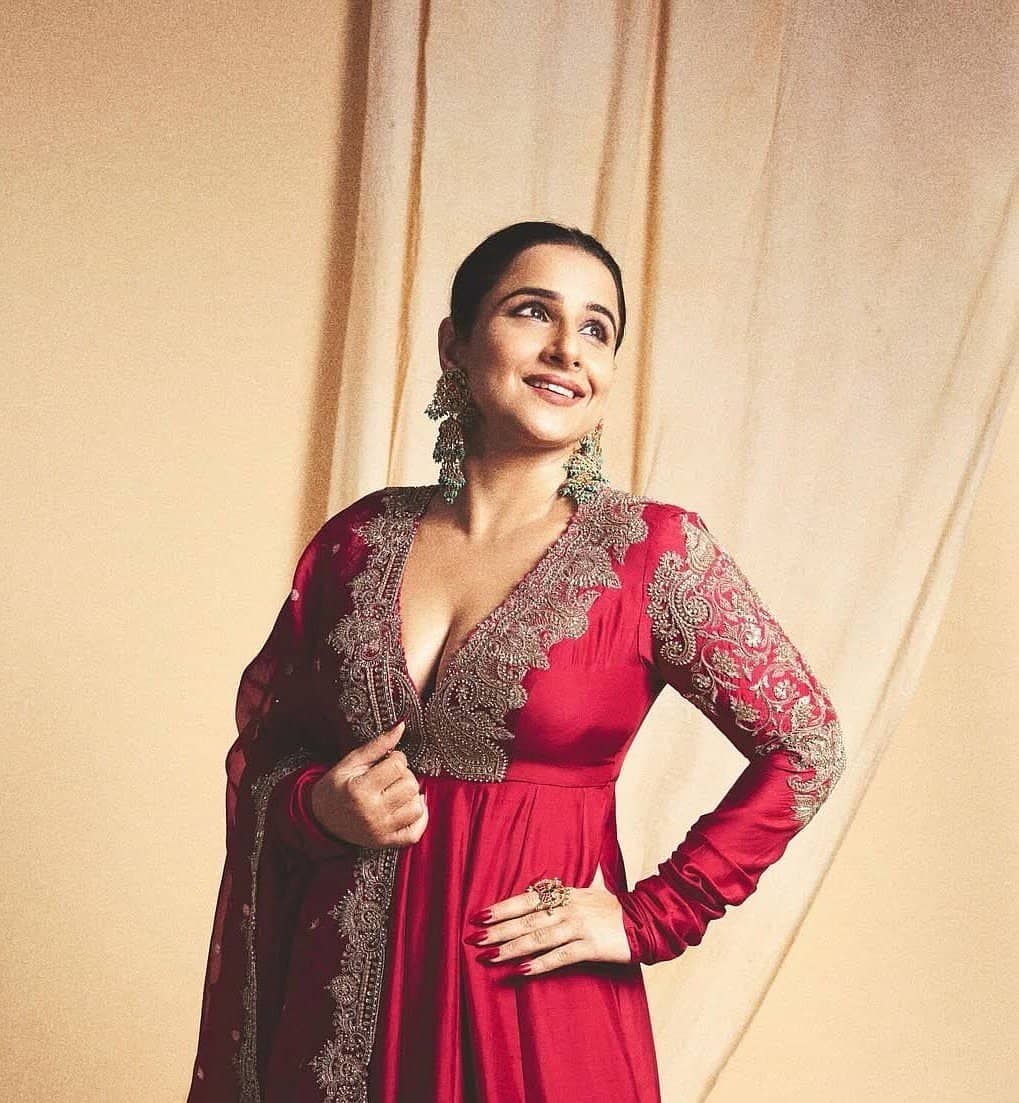 Vidya Balan Slays in Red at Raja Shivaji Trailer Launch
