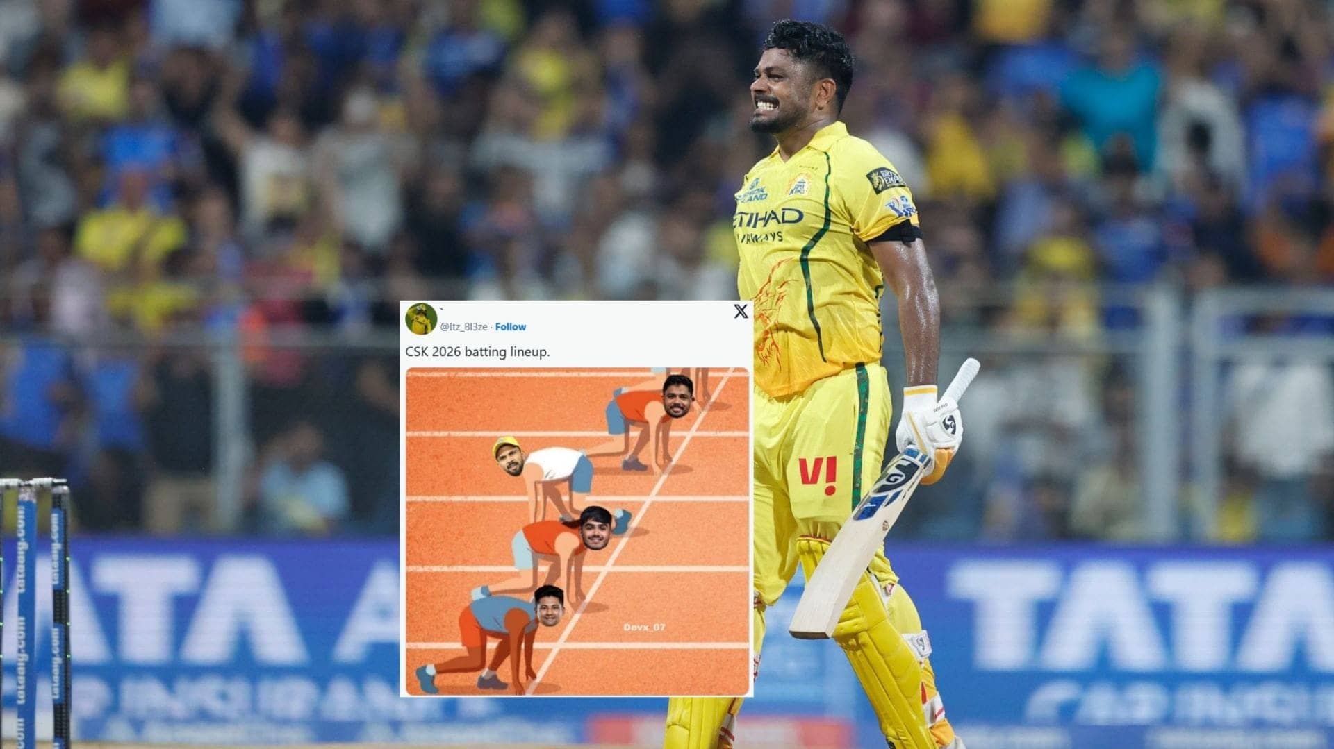 Sanju Samson ki Century se CSK ne banaya 207, memes ka mazaa