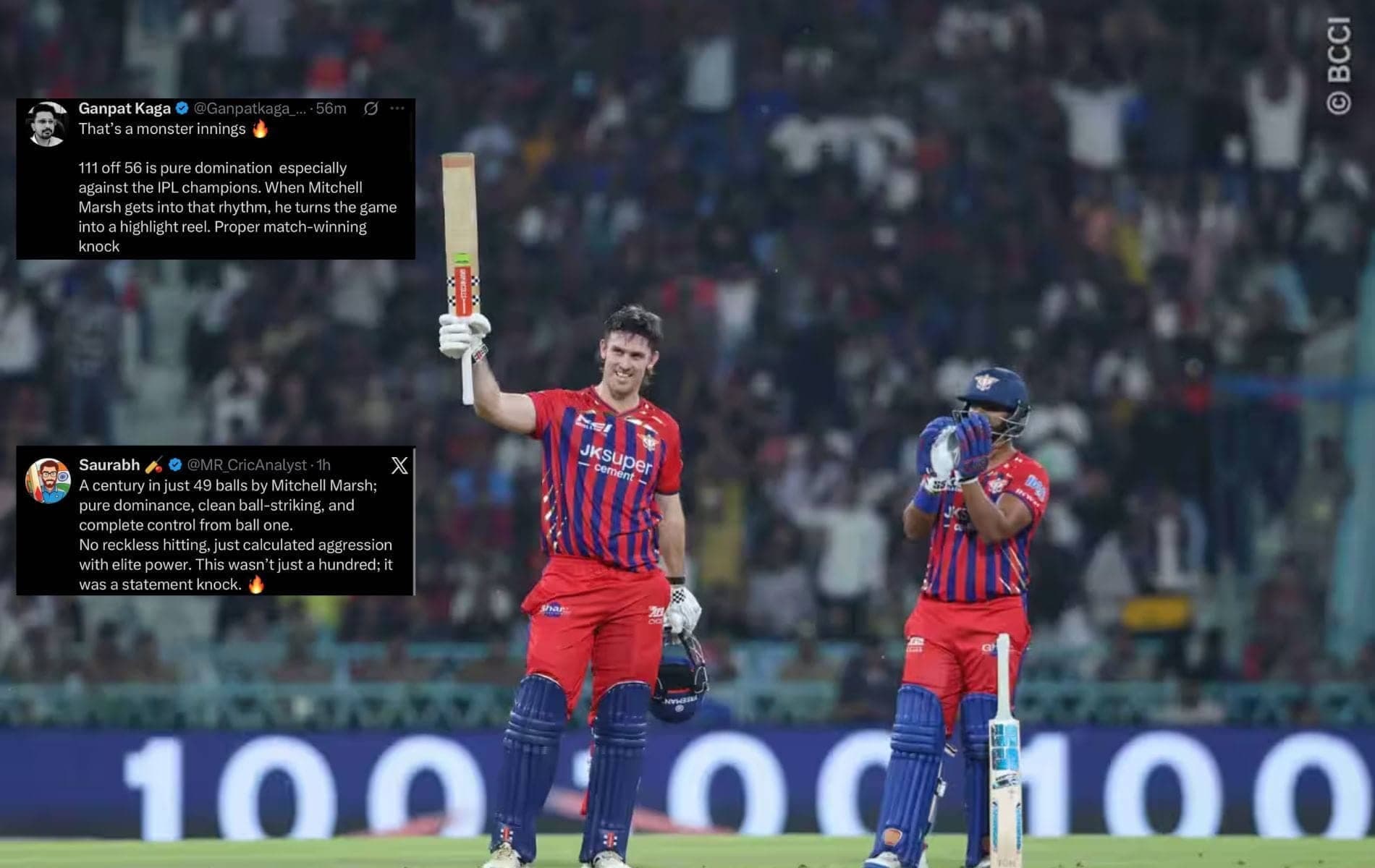 "He turns the game into a highlight reel" - Social media lauds Mitchell Marsh's blazing 111 off 56 balls in LSG vs RCB IPL 2026 match